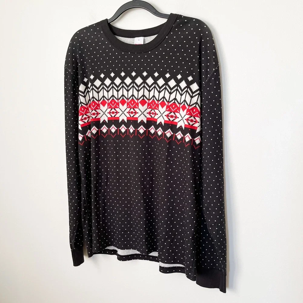 Hanna Andersson Organic‎ Fair Isle Snowflake Pajama Top Black Red Womens XXL